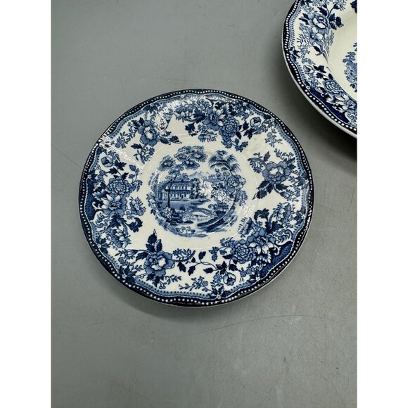 tonquin royal Stafford Clarice Cliff  Blue White Ironstone Bowl Plates Set Of 3 - Picture 2 of 12